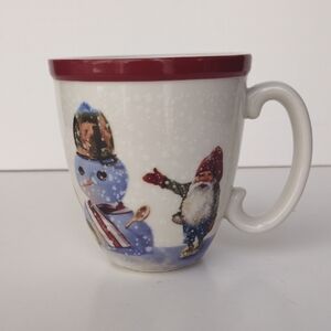 Williams Sonoma NORDIC ELF Building a Snowman Holiday Christmas Coffee / Tea Mug